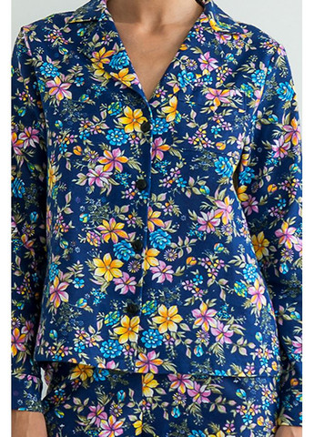 Синя всесезон піжамний фланелевий костюм з брюками ester Forly