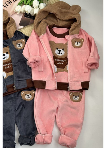 Комбинированный демисезонный костюм тройка bear светло-розовый 1574 No Brand