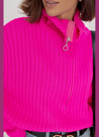 Фуксиновий (колору Фукія) демісезонний светр жіночий з блискавкою на комірі 01013 Lurex