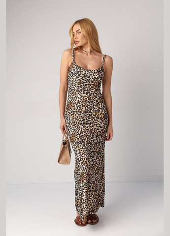 Летний женский сарафан макси с леопардовым узором - коричневый Lurex