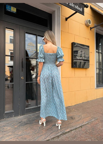 Светло-голубое повседневный, вечернее, кэжуал женское платье FINO Mode в горошек