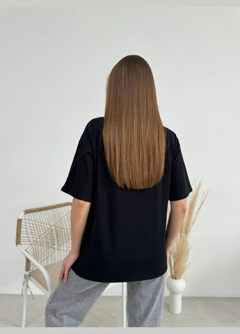 Красивая однотонная чернэая oversize футболка с качественным 3D накатом "relax", шикарная футболка из хлопка (100%) No Brand 104-1 - (291622342)