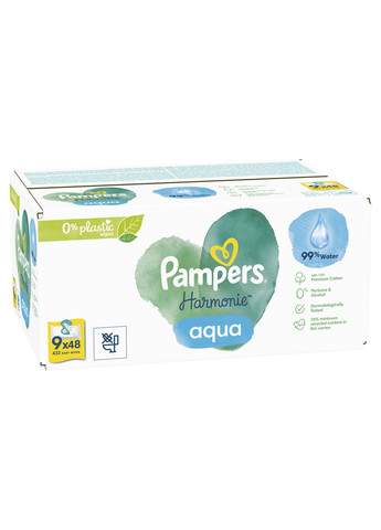 Детские влажные салфетки Harmonie Aqua, 432 шт. (9 уп. по 48 шт.) Pampers (328200337)