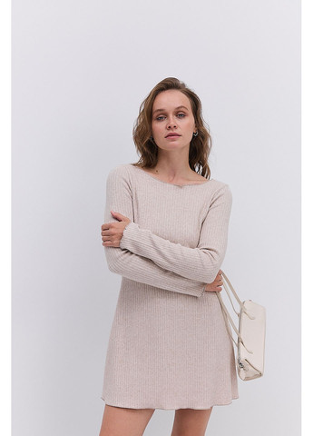 Світло-бежева коротке трикотажне плаття в рубчик Arjen