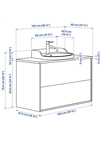 Шафа для мийки з висувними ящиками/мийкою/змішувачем ІКЕА TANNFORSEN / RUTSJON 102х49х76 см (s69521564) IKEA (278406405)