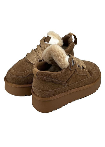 Угги женские замшевые на платформе шнуровка коричневые 2073-2-2 No Brand (302312417)