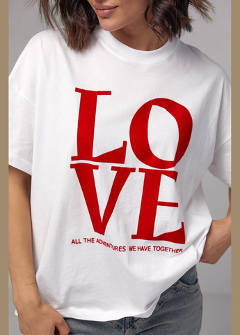 Белая летняя женская хлопковая футболка с надписью love Lurex