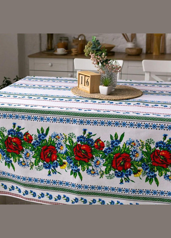 Скатерть для кухни на стол тканевая из льна в украинском стиле вышиванки 150х110 см (Е0508В-3) No Brand (306633224)