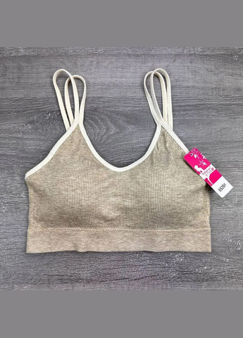 Бежевий топ набір з 5 трикотажних топіків у рубчик із поролоновими чашками та еластичною резинкою — розмір free No Brand без кісточок