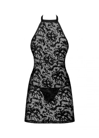 Чорний демісезонний рубашка з трусиками softily chemise 2xl/3xl чорний Obsessive