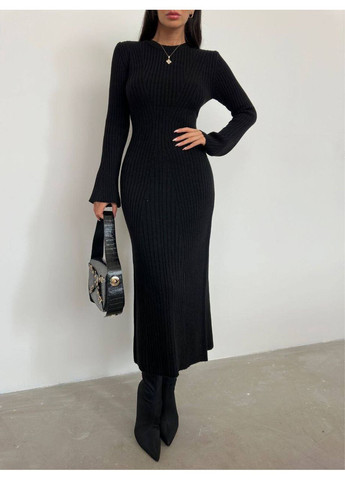 Черное праздничный стильное платье меди из машинной вязки ✨ замеры в описании силуэтная Vione однотонное