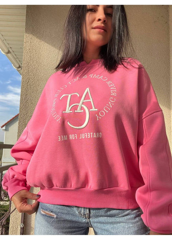 Рожевий cвітшот жіночий 2479 широкий оверсайз утеплений вишивка малюнок попереду Olivia однотонний (303140177)