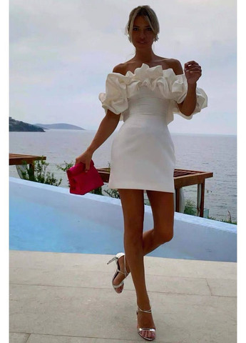 Білий святковий, коктейльна, вечірня жіноча сукня силуетна No Brand однотонна