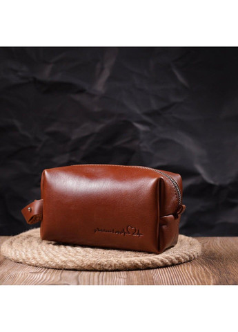 Кожаная мужская косметичка на молнии Сердце 16765 светло-коричневая 18.5х10х9 см Grande Pelle (333662589)