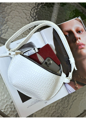 Бананка сумка через плечо женская рептилия белая No Brand (356178948)