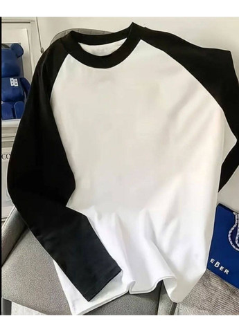 Чёрно-белый лонгслив в oversize, повседневный лонг No Brand (359381395)