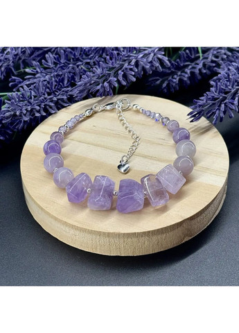 Браслет натуральный Аметист Лавандовый, Циркон, гип-ный сплав цвет серебро d-12-9-8-6-4-3-2мм+- обхват 18-23см No Brand Браслет (362695406)