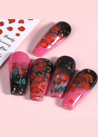 2 листа наклеек для ногтей с красными розами, романтическими фразами, бабочками и змеями Liresmina Jewelry (315722764)