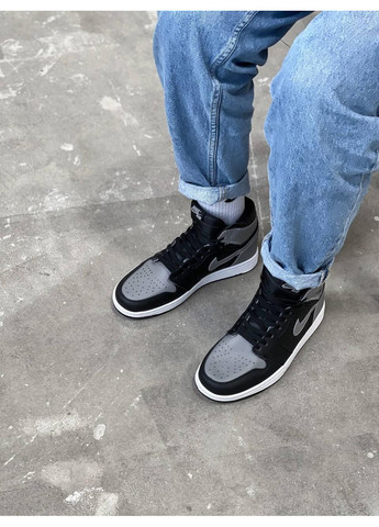 Сірі Осінні кросівки чоловічі nike air jordan 1 retro high black grey найк аір джордан No Brand