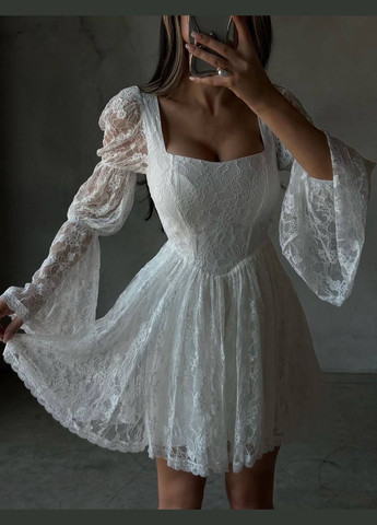 Молочна святковий, коктейльна, вечірня жіноча мереживна сукня кльош Avanti однотонна