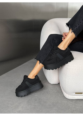 Жіночі кросівки чорні зимові на платформі натуральна замша хутро No Brand чорні (372513191)