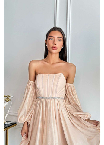 Персиковое коктейльное платье перламутровый шифон 24003 персиковое Tanita-Romario