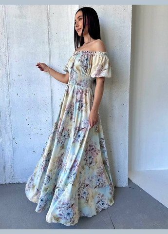 Светло-желтое повседневный, вечернее, кэжуал женское платье FINO Mode в горошек