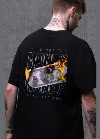 Чорна чоловіча оверсайз футболка з принтом fire з довгим рукавом Without