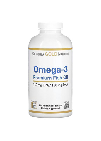 Жирные кислоты Omega 3 Premium Fish Oil, 240 рыбных капсул California Gold Nutrition (293417899)