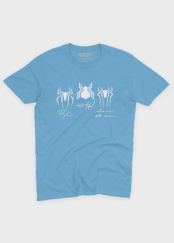Голубая демисезонная футболка для девочки с принтом супергероя - человек-паук (ts001-1-lbl-006-014-098-g) Modno