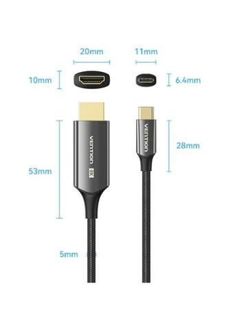 Кабель USB 3.1 TypeC M - HDMI M, 1.8m 8K 60 Гц Zinc Alloy TPE Black Vention (315143543)
