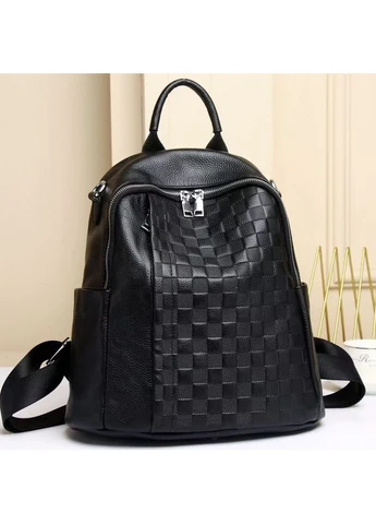 Шкіряний жіночий рюкзак чорним з тисненням 42147 Tiding Bag (386498545)