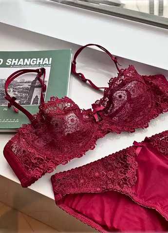 Бордовый демисезонный женский кружевной комплект белья melissa melissa белый (7093) FS