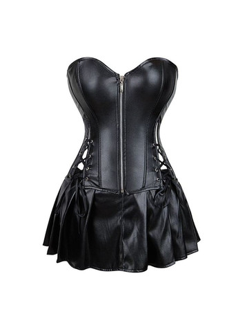 Корсет зі спідницею Sexy Leather та трусиками в комплекті, чорний, М Star Night (347290856)