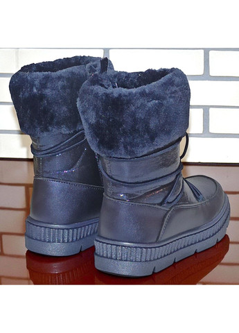 Синие зимние дутики на овчине для девочки, зимние ботинки для девочки клиби Clibee со шнурками
