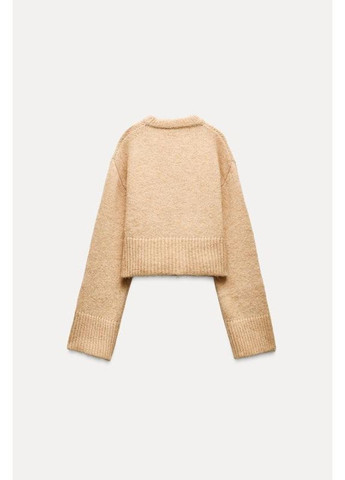 Бежевый демисезонный укороченный трикотажный свитер Zara