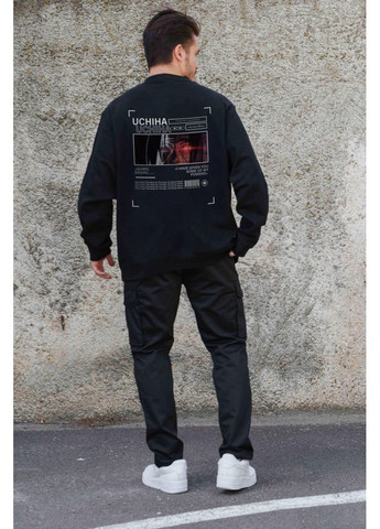 Черный утепленный оверсайз свитшот на флисе с принтом uchiha black Without (362441465)