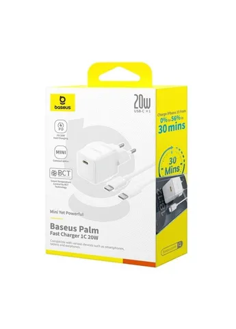Мережевий зарядний пристрій з кабелем Palm Fast Charger 1C 20W EU Moon Білий set USB-C to iP 20W 1m Baseus (389207296)