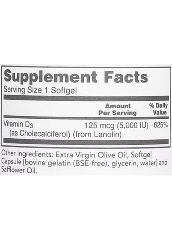 Vitamin D-3 5000 IU 30 Softgels Protocol for Life Balance (315885844)