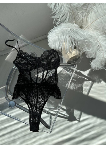 Боді чорне мереживне з силуетними швами та акцентом на талії Vital-Textile 920/56 (361853776)