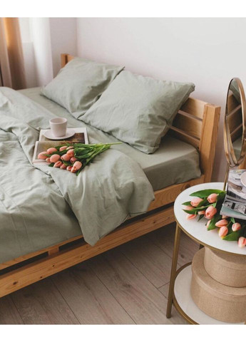 Постельное белье полуторное Home Вареный хлопок 20496 160х215 см фисташковое DUSHKA (336328691)