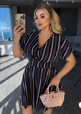 Вишуканий легкий літній комбінезон шорти в смужку з короткими рукавами Україна комбінезон-шорти смужка синій повсякденний софт