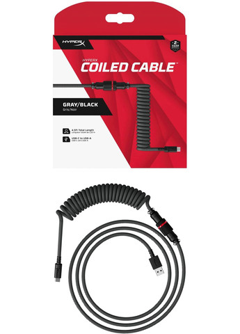 Кабель USB-A-USB-C спиральный, 1.37м Grey/Black HyperX (325219573)