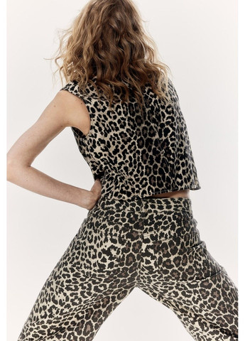 Женские джинсы леопардового принта Wide Regular waist (58137) W34 Бежевые H&M - (322377024)