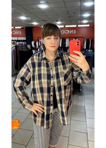 Синіти сорочка жіноча бавовна клітинка довгий рукав 46/48 темно-синя AKSAN