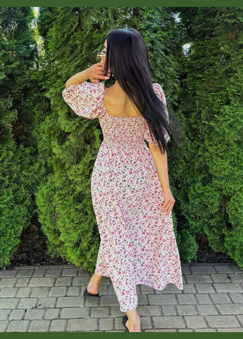 Розовое повседневный женское платье макси розового цвета 33868 клеш No Brand с цветочным принтом