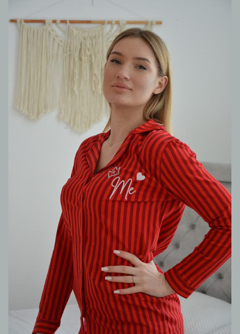 Красная всесезон пижама женская на пуговицах свободного кроя штаны + рубашка на длинный рукав family look красная полоска кофта + брюки Sexen