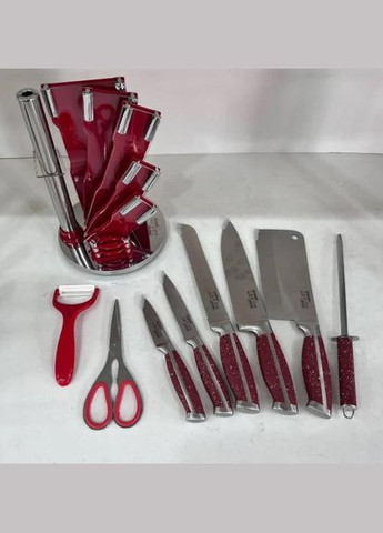 Набір кухонних ножів 9 предметів з підставкою червоний (2104618511) Zepline ZP-027 червоний, пластик, нержавіюча сталь