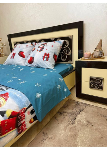 Постельное белье новогоднее хлопковое 8325 Двуспальное 180 x 220 Бязь Голубое 50 х 70 No Brand (362414384)