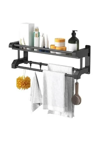 Полиця у ванну кімнату RIAS 105 з вішалкою для рушників 58x12x15 см Black (3_07096) No Brand (395877285)